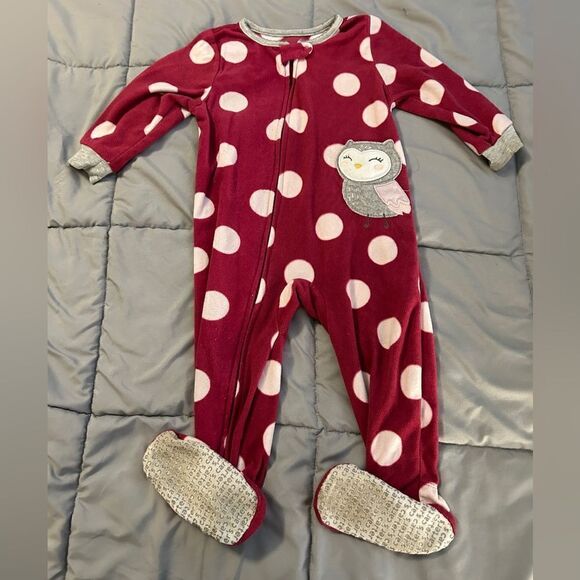 18m carters owl, polkadot, fleece, footed pajama - Picture 1 of 3